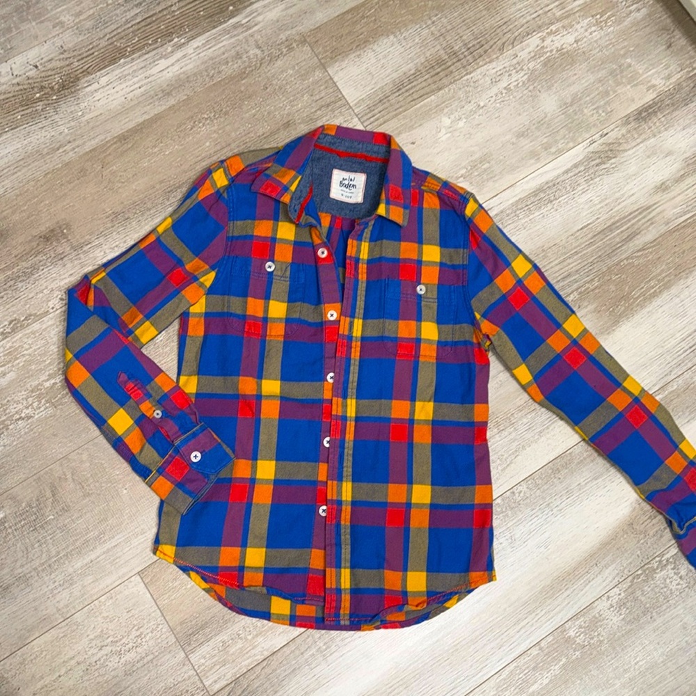 Mini Boden boys flanel colorful shirt. Size 9-10Y